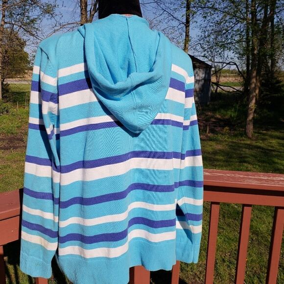 Quacker Factory Ladies Striped Zip up Hooded Lightweight Jacket, sz Large - Picture 4 of 9